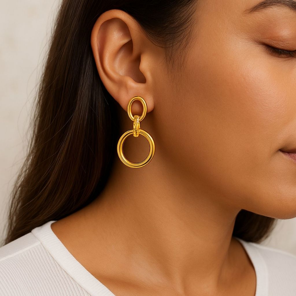 Brinco Feminino Semijoia Folheada A ouro 18k Duplo Oval. Lindo Brinco e Com Garantia!