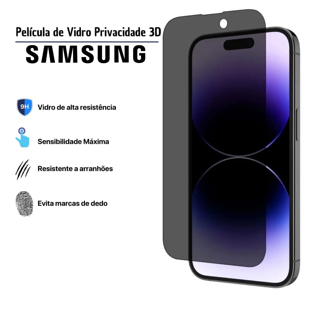 Película de vidro 3D Privativa Anti Spy Privacidade Para Samsung Galaxy