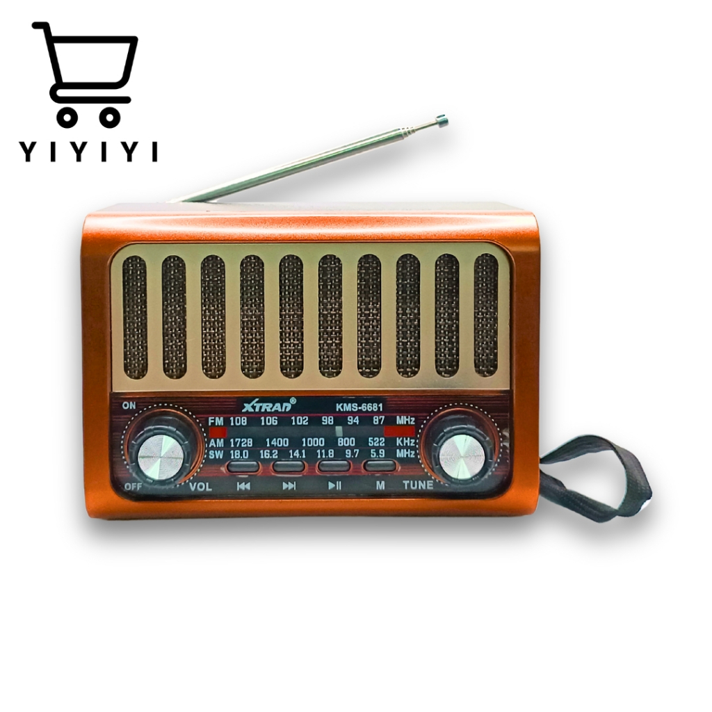 Rádio Retrô bluetooth Caixa de Som Portátil Carregamento USB KMS-6681 em Oferta na Shopee