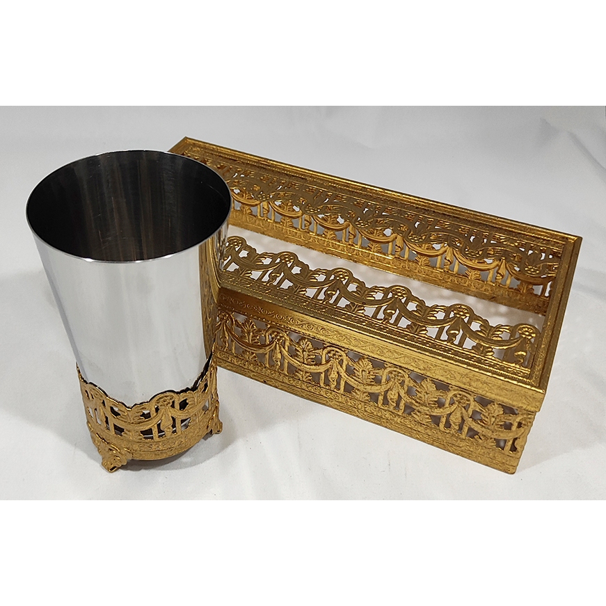 Acessórios de Banheiro Sharda Stainless Steel Copo e Porta Lenços Luxo Antiquária Antiguidades Big Boss store