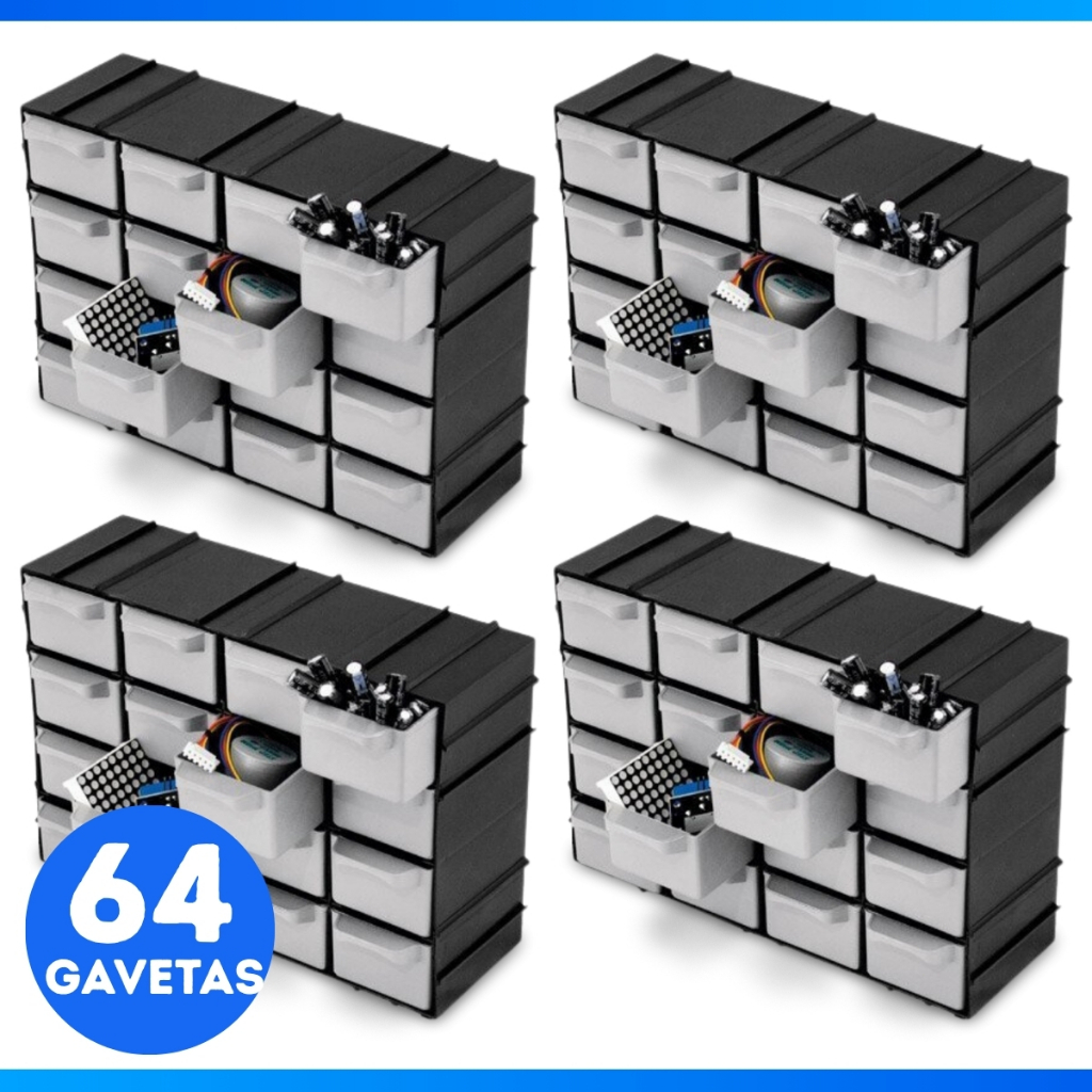 Kit 4 Caixa Gaveteiro Plástico Organizador 16 Gavetas 7001 Cor Preto em Oferta na Shopee