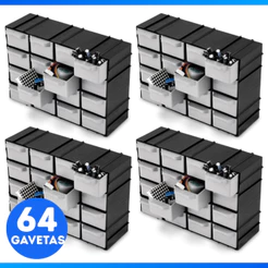 Kit 4 Caixa Gaveteiro Plástico Organizador 16 Gavetas 7001 - MAIS BARATO