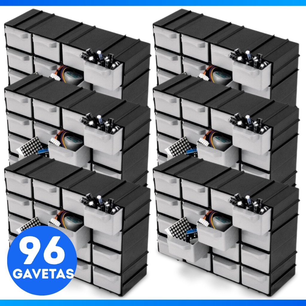 Kit 6 Gaveteiro Plástico Organizador Multiuso 16 Gavetas Caixas 7001 - OFERTA