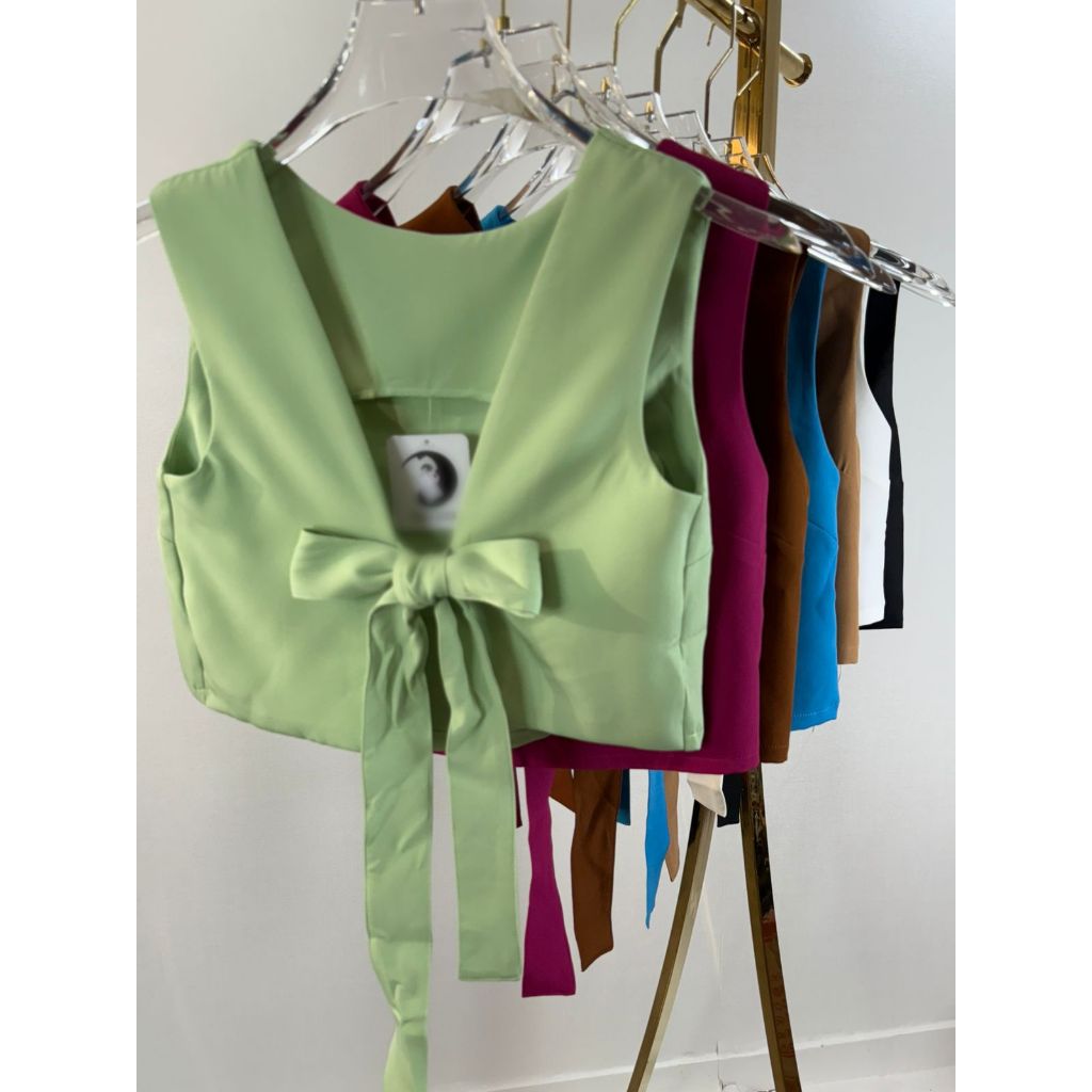 Cropped Alfaiataria De Laço Com Abertura Nas Costas Blusa Feminina