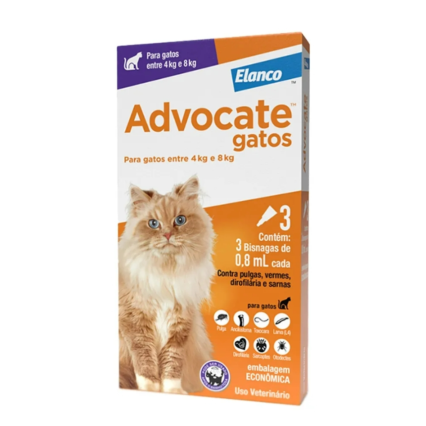 Advocate Cat Antipulgas para Gatos de 4 a 8kg Combo de 3 Pipetas de 0,8ml Elanco - Pets