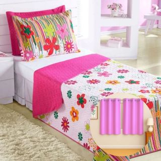 Cobre Leito + Cortina 2m  Kit De Quarto Infantil  Menina Garden Pink em Oferta na Shopee