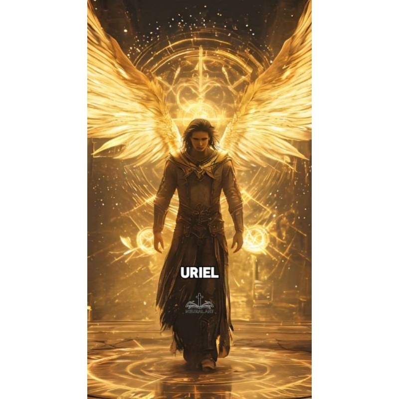 QUADRO DECORATIVO PLACA MDF-ARCANJO URIEL COM A ASA DOURADO