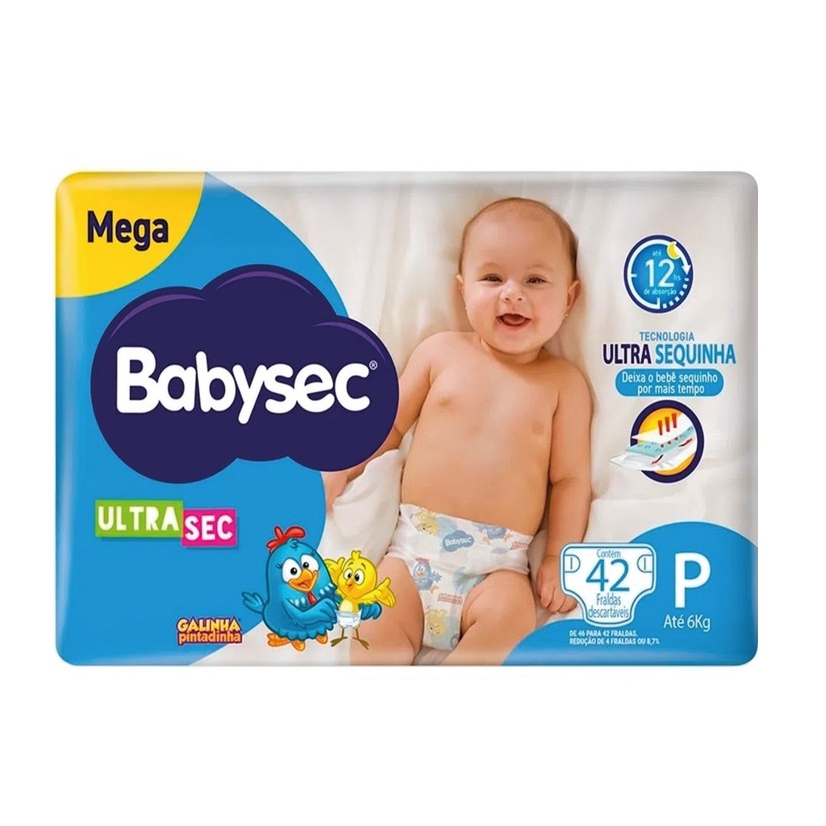 Fralda Babysec UltraSec Mega Galinha Pintadinha P - 42 Unidades - Mom & Baby