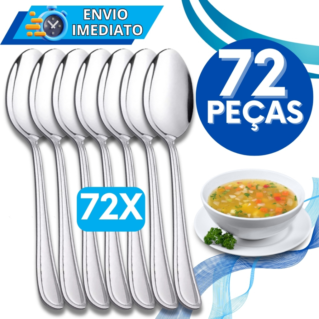 KIT 72 Peças Colher de Sopa Mesa Talher de Aço Inox Polido GRANDE Luxo Arroz Para Casa Cozinha Restaurante Buffet