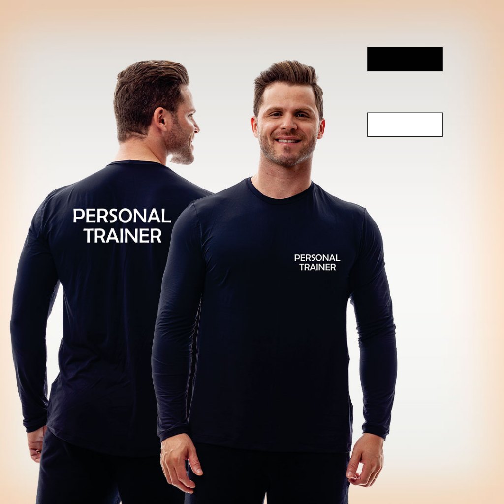 Camisa manga longa esportiva Personal Trainer básica treino malha fria dry fit