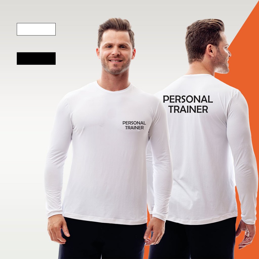 Camisa manga longa esportiva Personal Trainer academia treino dry fit