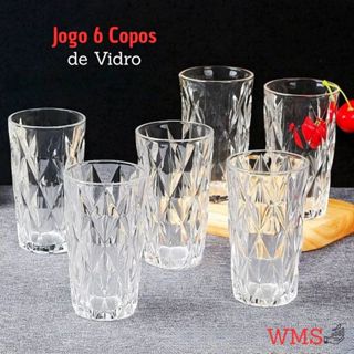 Jogo 6 Copos Diamante Vidro 400ml Cristal Elegante Relevo Geométrico Drinks em Oferta na Shopee