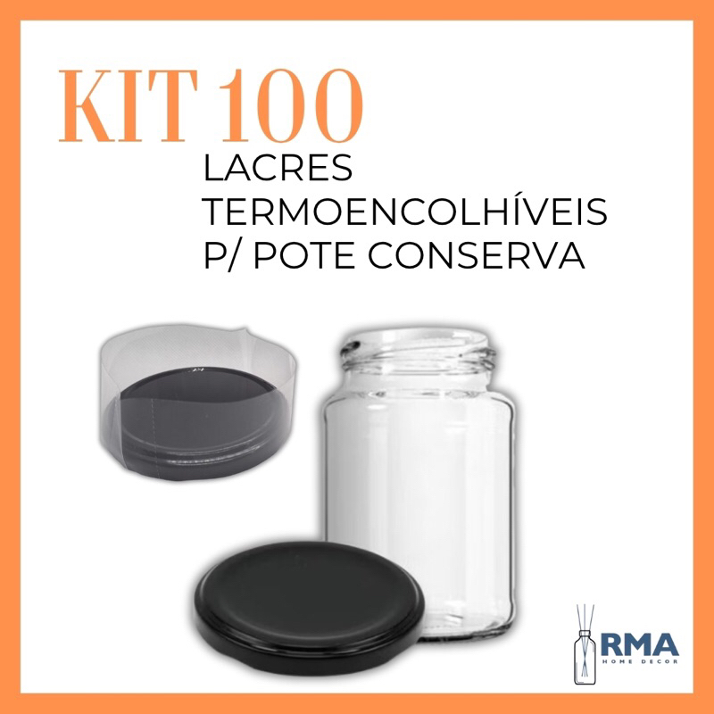 Kit 100 Lacre Termoencolhível 74mm x 74mm para Potes de Conserva, Palmito, Azeitona Com Picote