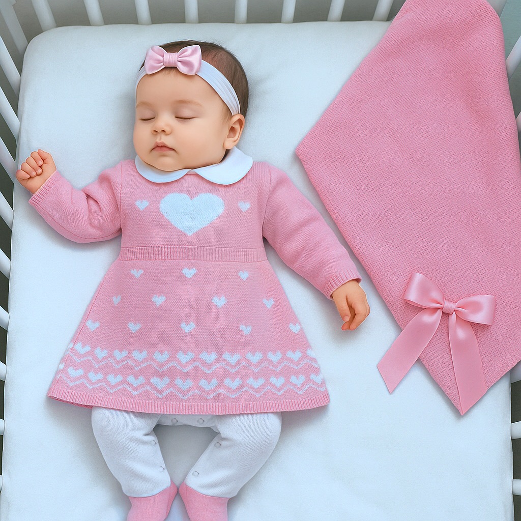 Saída maternidade tricô rosa menina encanto