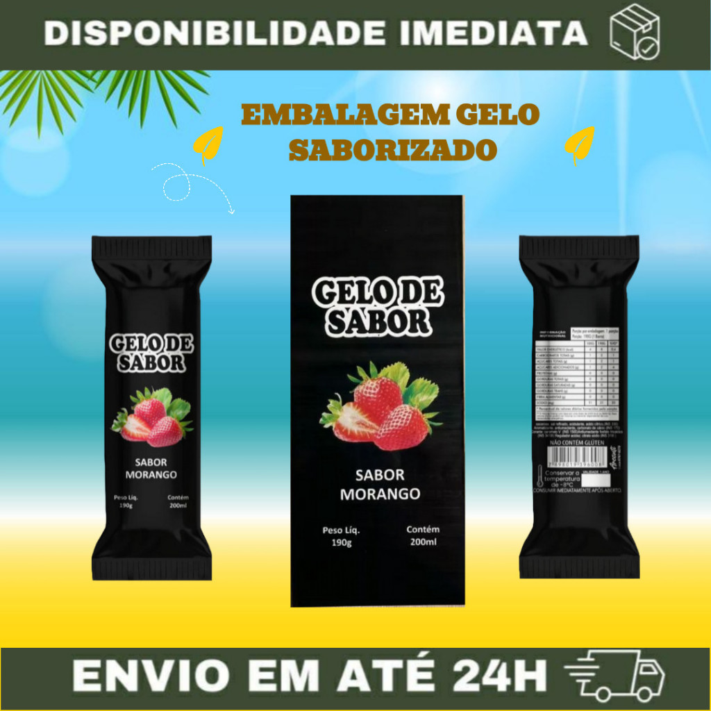 Embalagem para Gelo Saborizado (Sabor Morango) - 250 Embalagens Bopp  9 x 21 Saco Higienico Externo em Oferta na Shopee