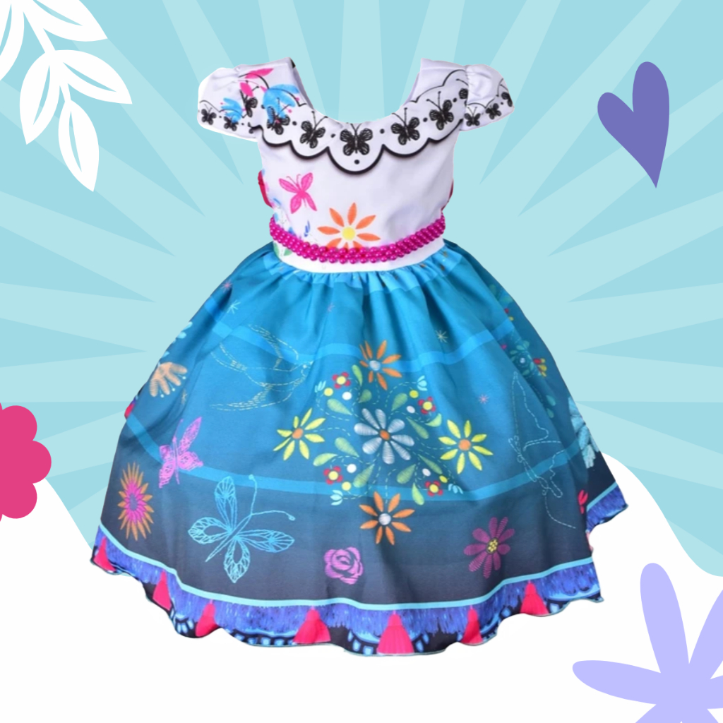 Vestido Infantil Estampada Colorida - Vestido Temático Delicado para Menina Festa