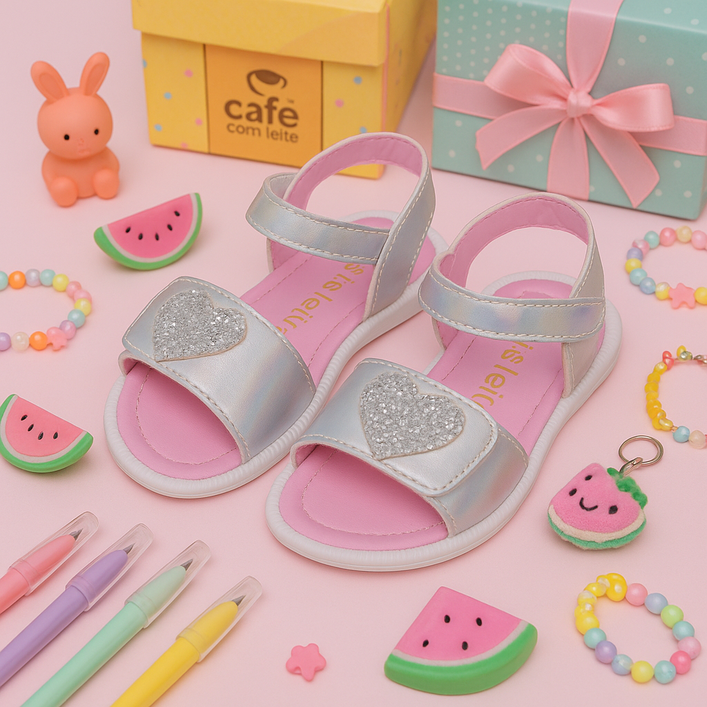 Sandalia Infantil Menina Delicada C/ Glitter - Café com Leite em Oferta na Shopee
