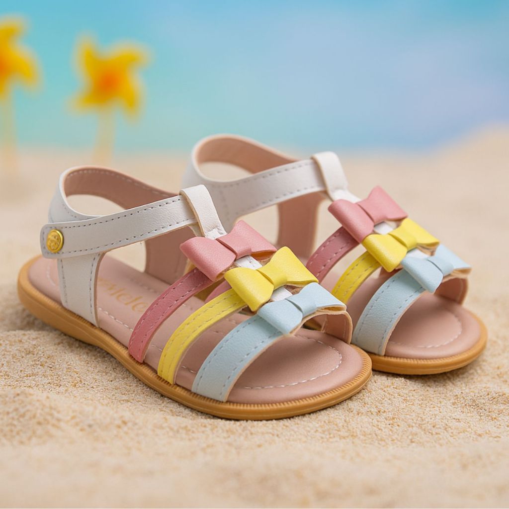 Sandalia Infantil Delicada Laços Coloridos - Café com leite em Oferta na Shopee