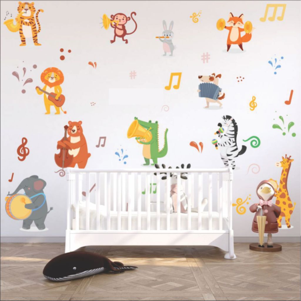 KIT ADESIVO INFANTIL SAFARI MUSICAL - 11 ANIMAIS E 62 ITENS VARIADOS.
