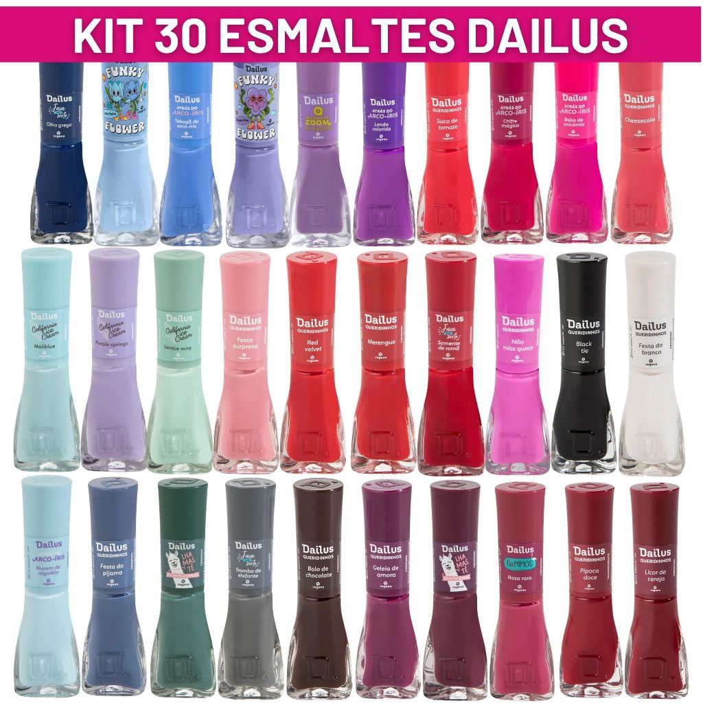 Kit 30 Esmaltes Sortidos Dailus Diversas Cores Atacado Esmalteria Completa