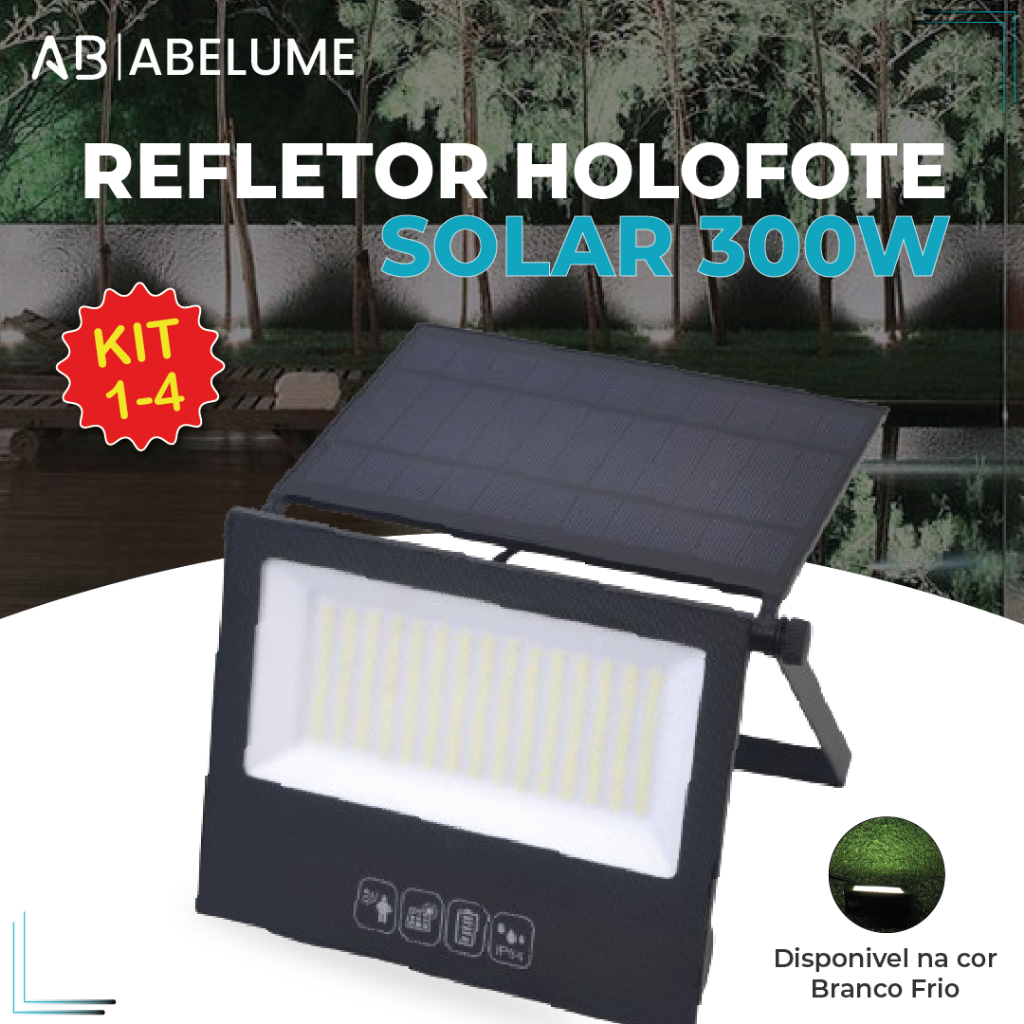 Refletor Solar Led 300w Placa Solar Prova Dágua Ajustável Dobrável Com Controle Remoto - Home & Living