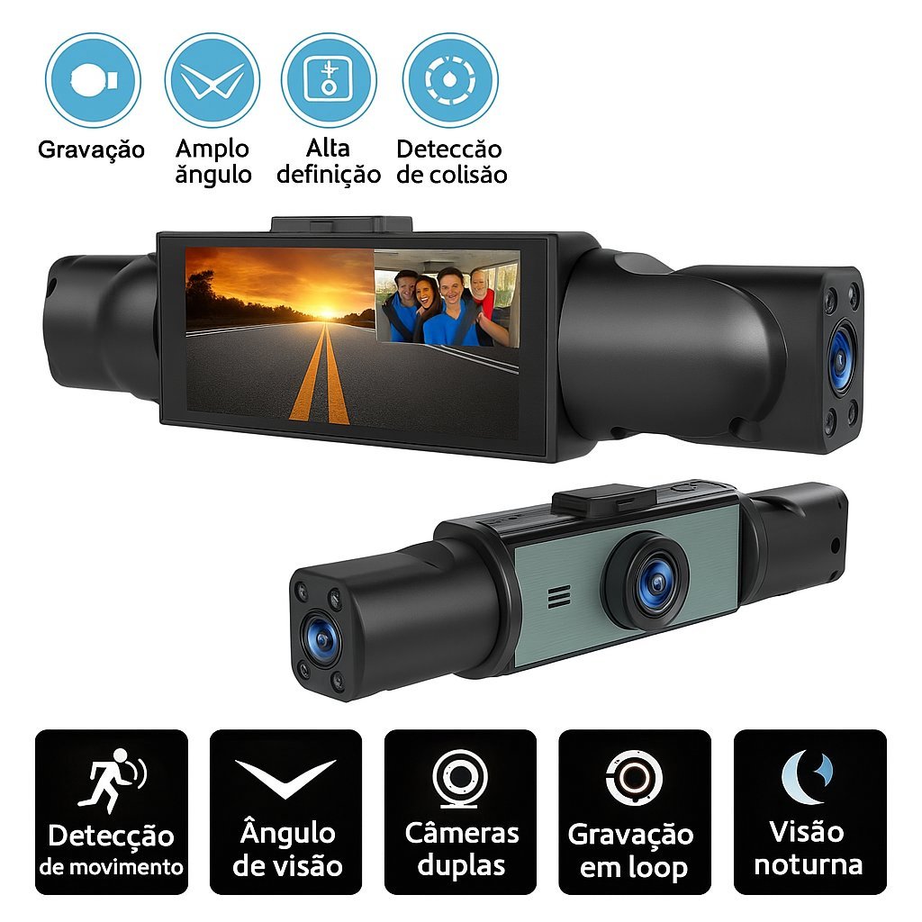 Camera Veicular 4 em 1 1080P com Visão Noturna, Câmeras Múltiplas e Detecção de Movimento MY-7591