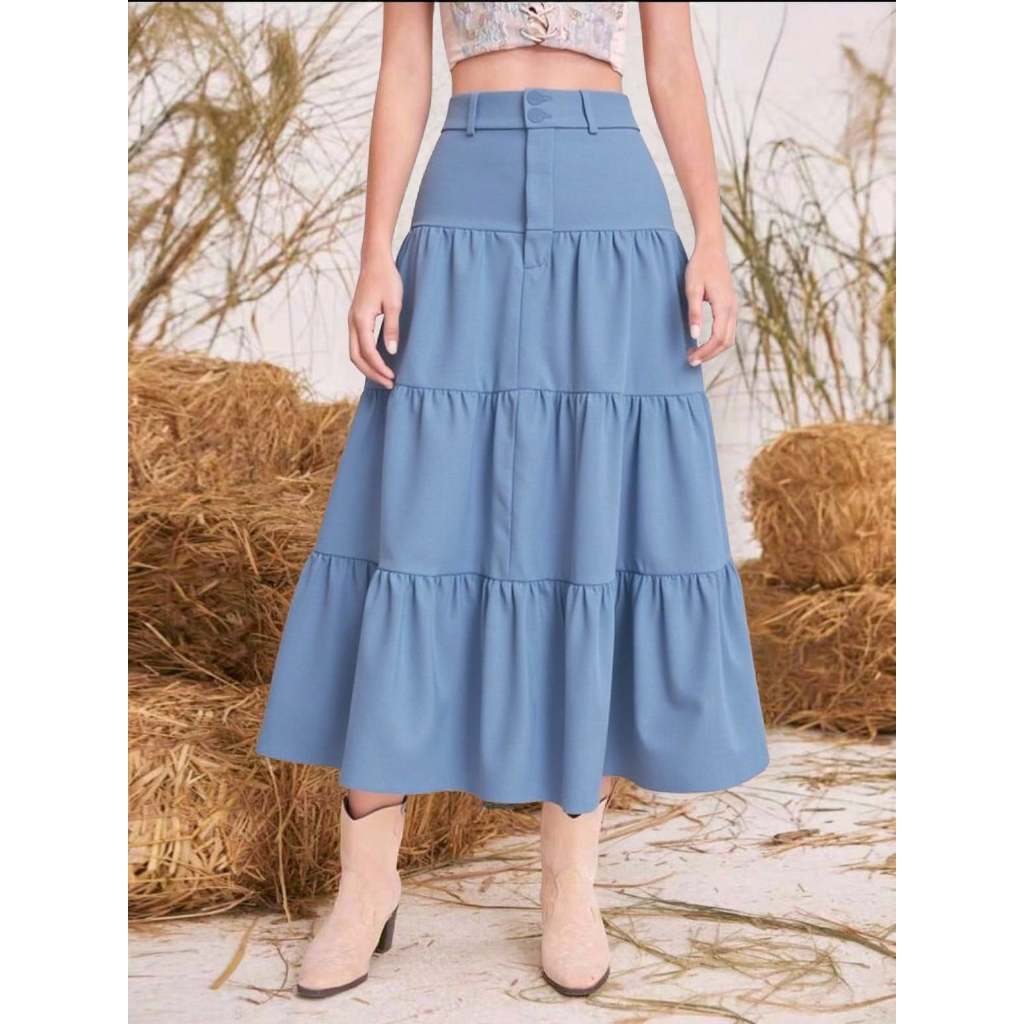Liu Fashion Saia Longa Casual De Férias De Uma Fileira De Botões Em Cor Sólida Para Mulheres Roupa De Praia Elegante em Oferta na Shopee