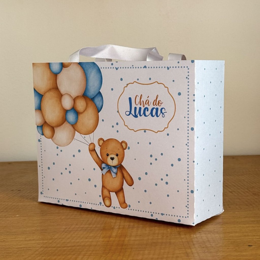 Sacolinha Personalizada Chá de Bebê Ursinho Azul Bebe
