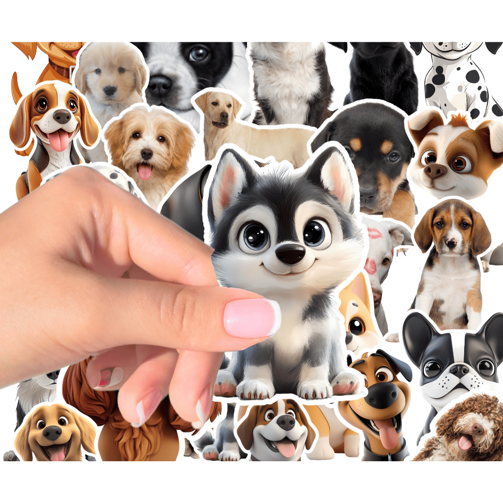 50 Adesivos de Cachorros! 🐾 Fofo, Vintage e Resistente 💧 • Bulldog • Beagle • Dachshund • Pug • Notebook, Carro, Moto!