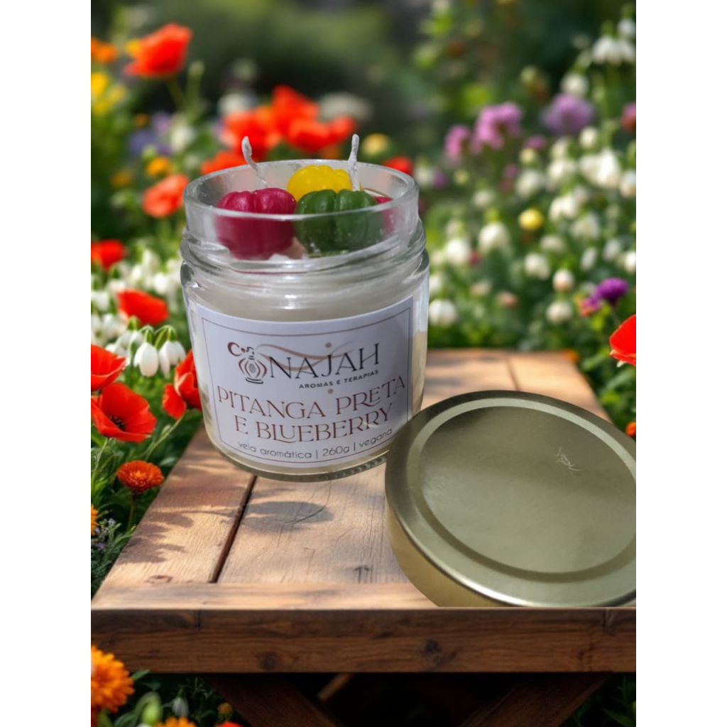 1 vela aromática artesanal vegana 2 pavios 260g PREMIUM edição luxo pote de vidro com tampa flor de cerejeira