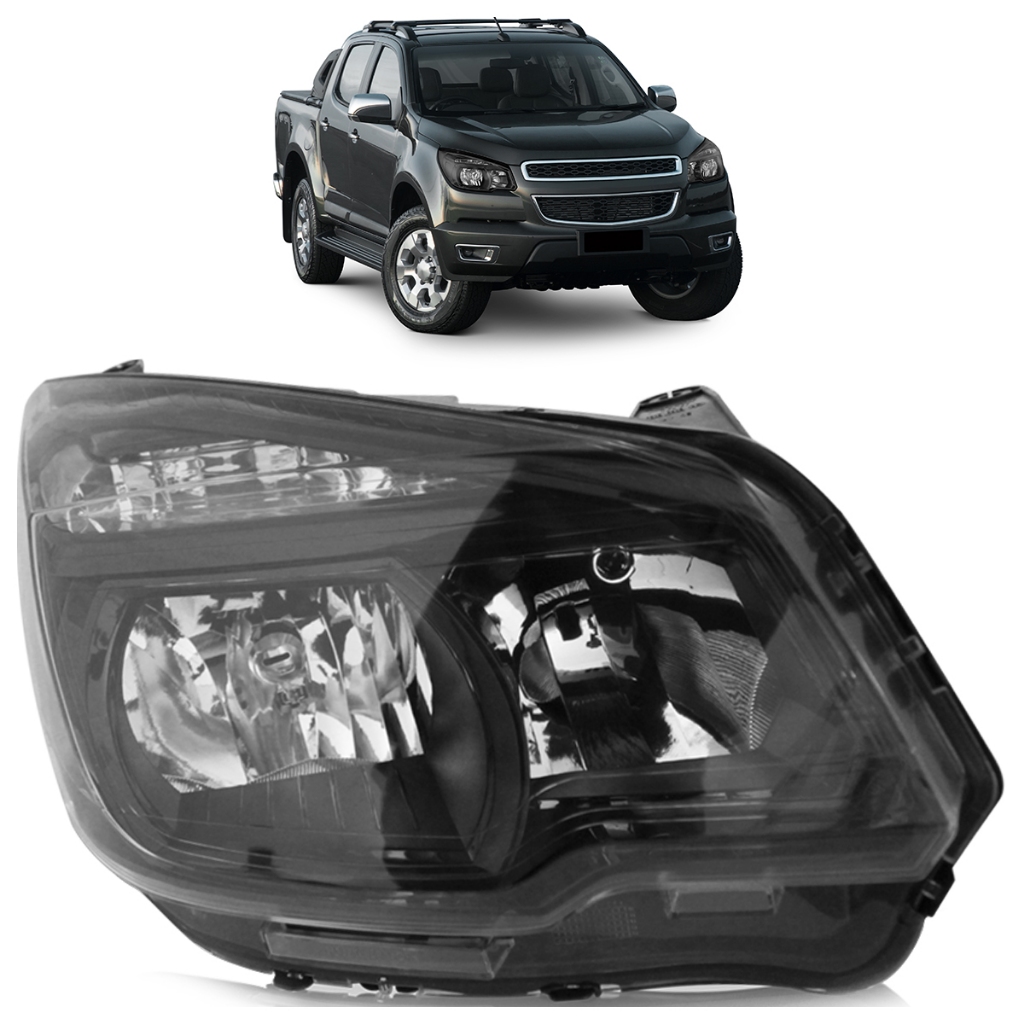Farol Dianteiro S10 2012 2013 2014 2015 2016 Máscara Negra Foco Duplo Lente Lisa Acrilico