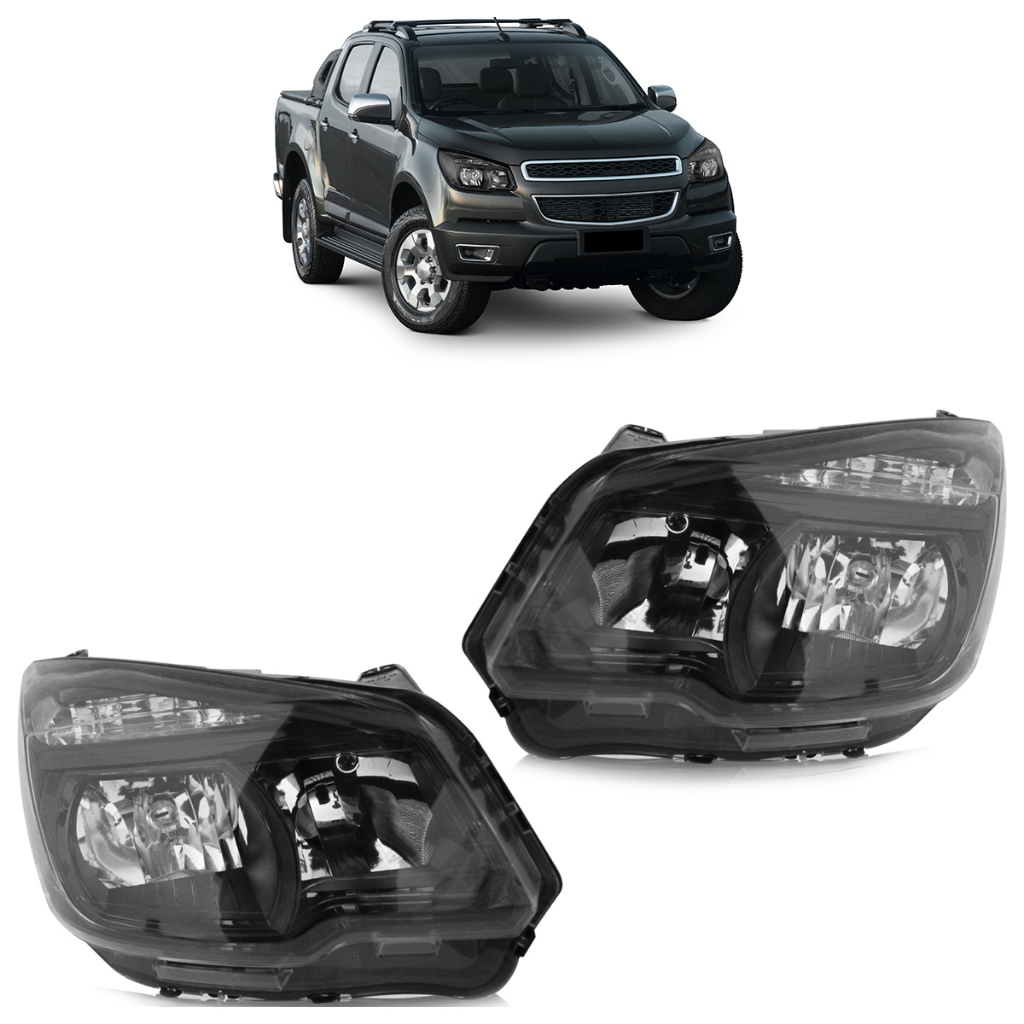 Par Farol Dianteiro S10 2012 2013 2014 2015 2016 Máscara Negra Foco Duplo Lente Lisa Acrilico em Oferta na Shopee