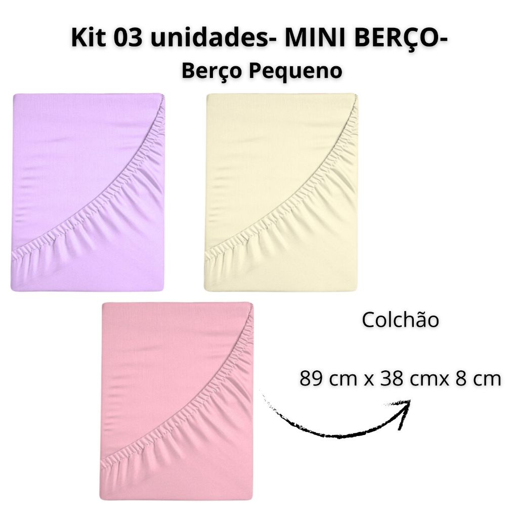 Kit 3 Lençol MINI BERÇO PEQUENO 89X38cm Avulso Percal 400 Fios Toque macio