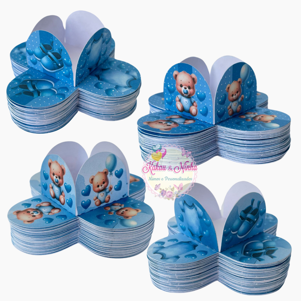 50 Forminhas 4 Pétalas Ursinho Azul Chá de Bebê Festas Aniversários Fominhas para Doces Confeitaria em Oferta na Shopee
