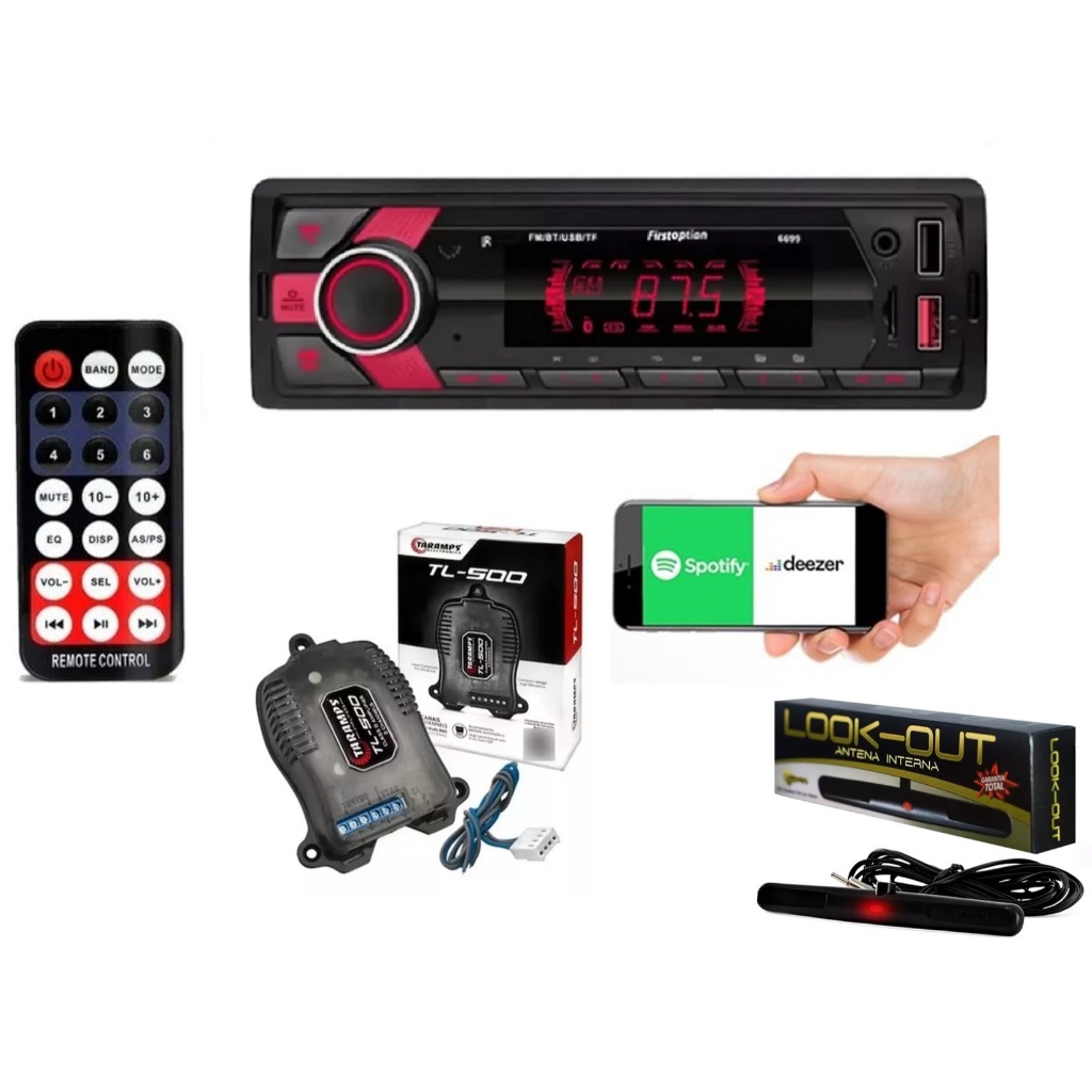 Rádio Mp3 Bluetooth 7 Cores 200w Modulo Taramps Tl500 Antena