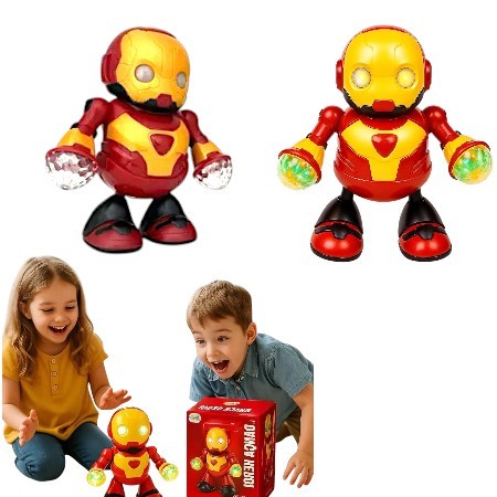 Robô Herói dancarino com Luz e Som Brinquedo Infantil Música Luzes LED Movimento 360°