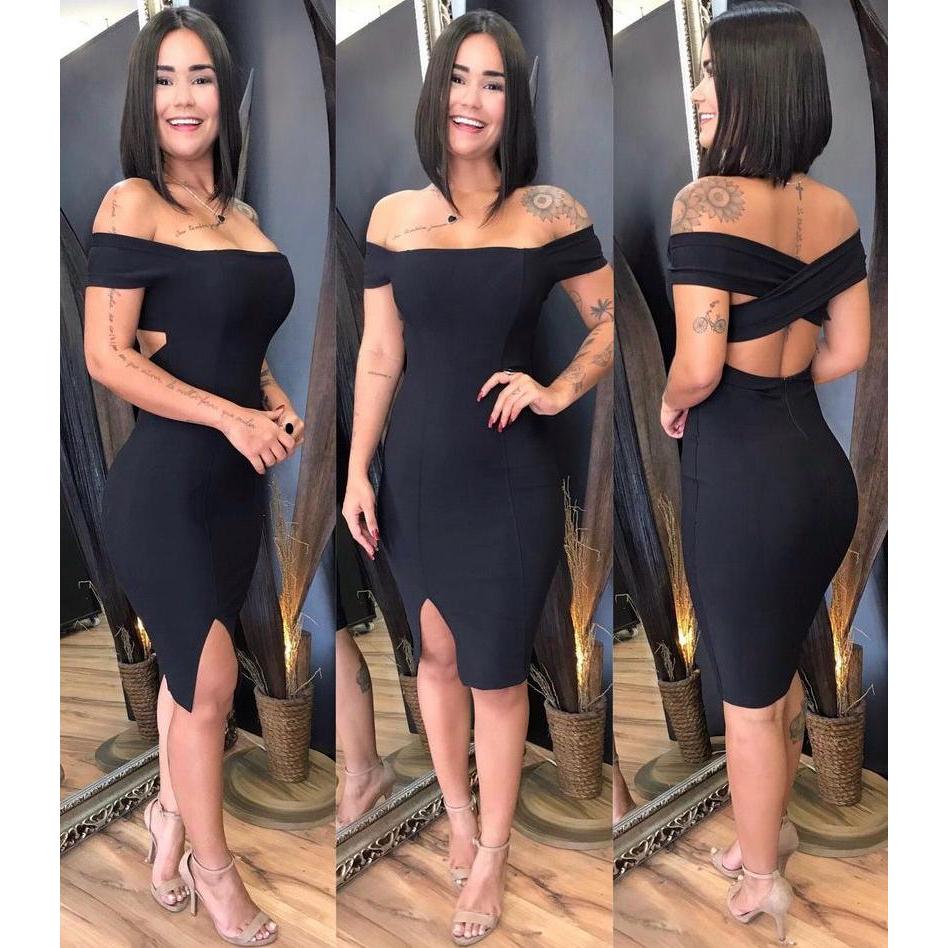 Vestido feminino costa nua cruzado midi social em Oferta na Shopee