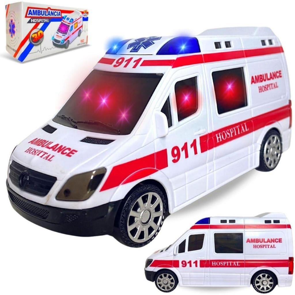 Brinquedo Infantil Carrinho Ambulância Hospital Bate e Volte Led Musical Grande Menino