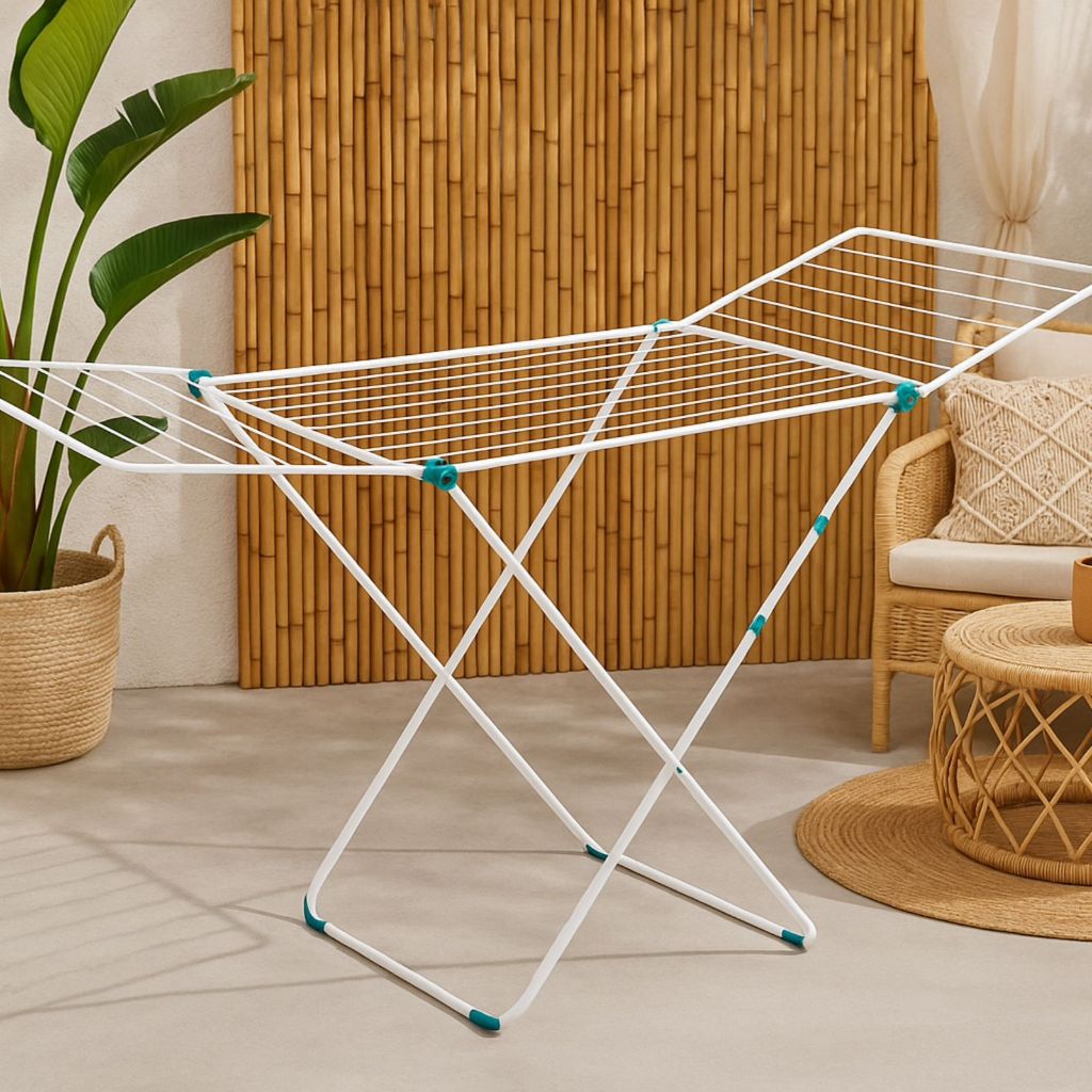 Varal De Chão Inox Reforçado 11kg Secalux Com Abas Dobrável Portátil