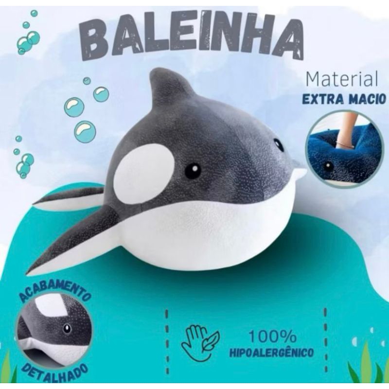 Pelúcia Baleia 50 CM Anti Alérgico Cores Cinza e Azul Envio Imediato em Oferta na Shopee