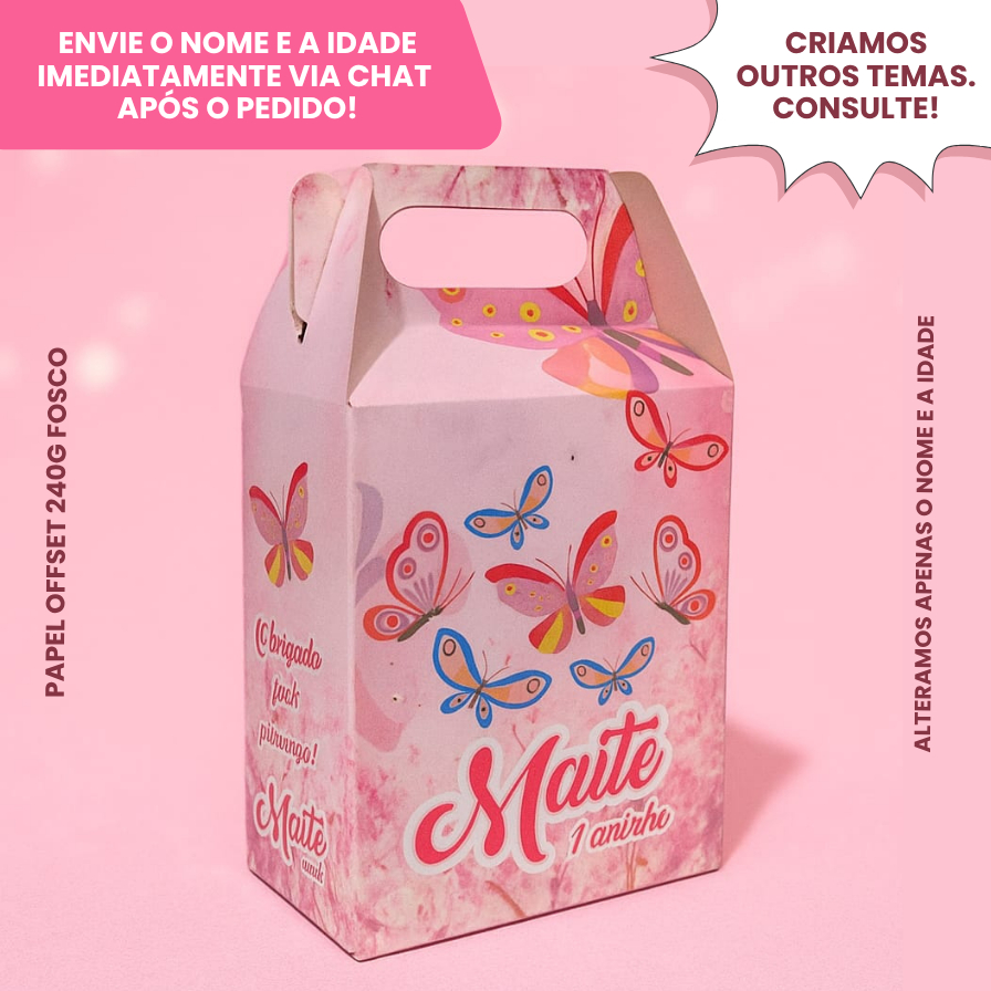 Kit Com 10 Caixinha Surpresa Personalizada Borboletas Jardim Aniversario Lembrancinha Infantil Menina