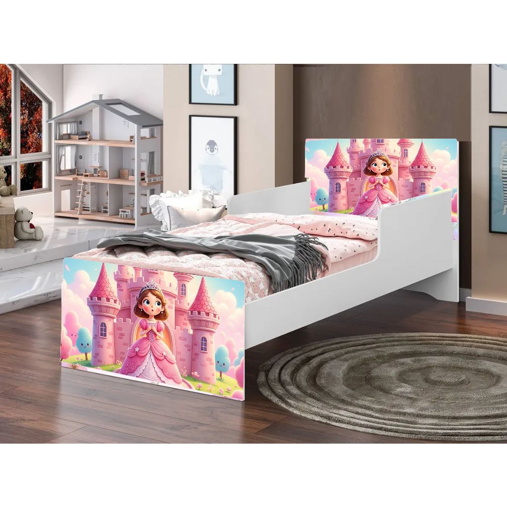 Adesivo para Cama Infantil Cabeceira / Peseira Princesa e Castelo Rosa