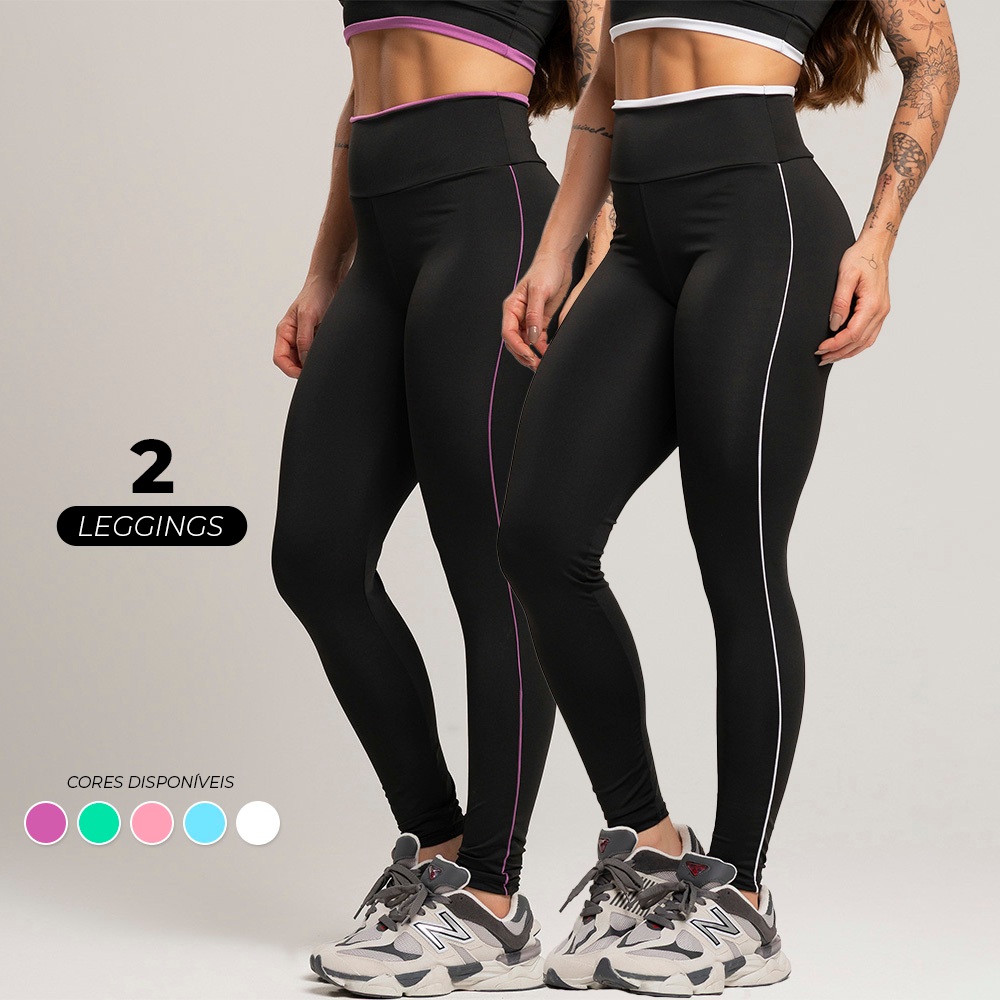 Kit 2 calças legging fitness básica com detalhe em vivo em Oferta na Shopee