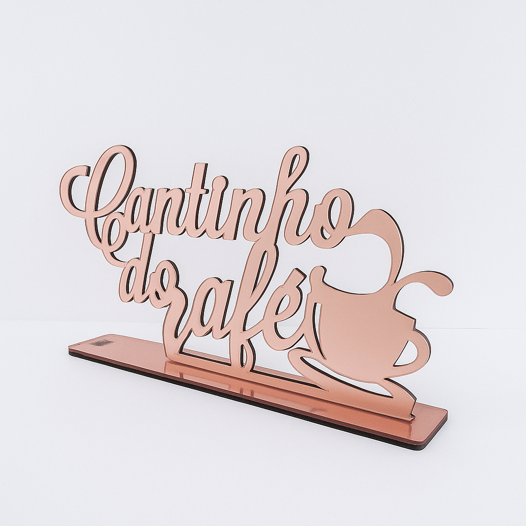Enfeite Decorativo Cantinho Do Café Acrilico Cor Rose Gold Cantinho do Café