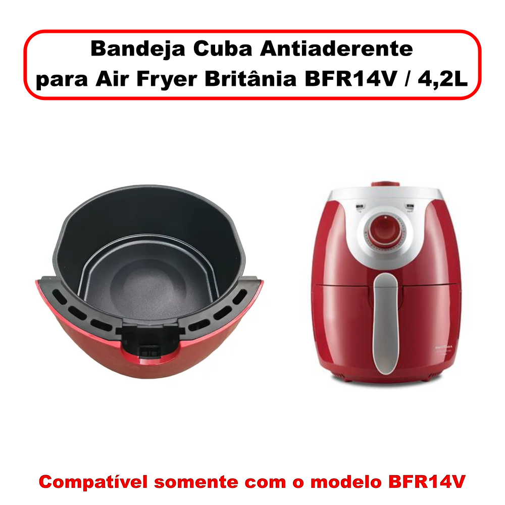 Bandeja Cuba Antiaderente para Air Fryer Britânia BFR14V / 4,2L - Bandeja Para Airfrayer - Vermelha