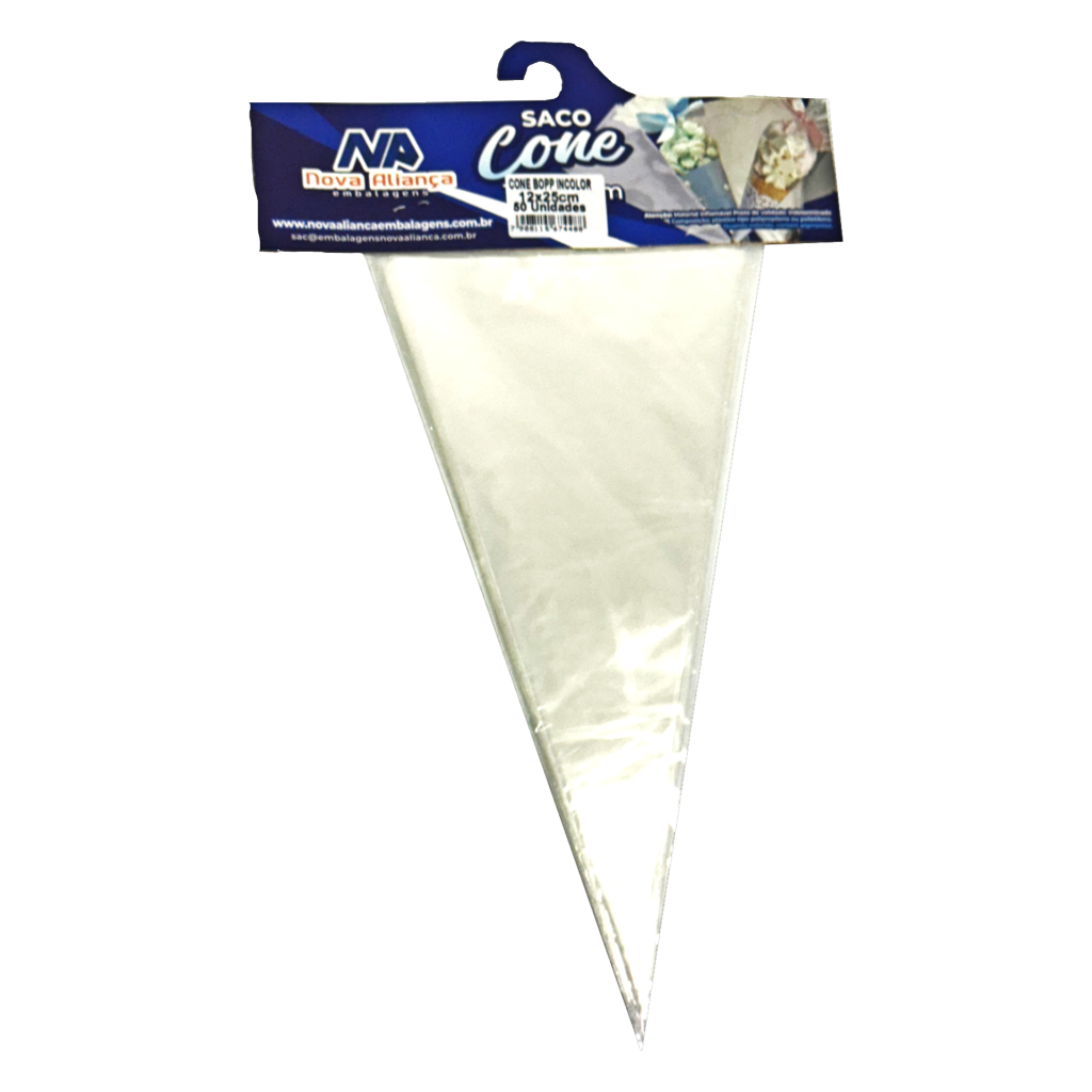 Sacos Cone Trufado de Plástico 12x25 BOPP Transparente 50 Un 100 un 150 un 200 un 300 Unidades