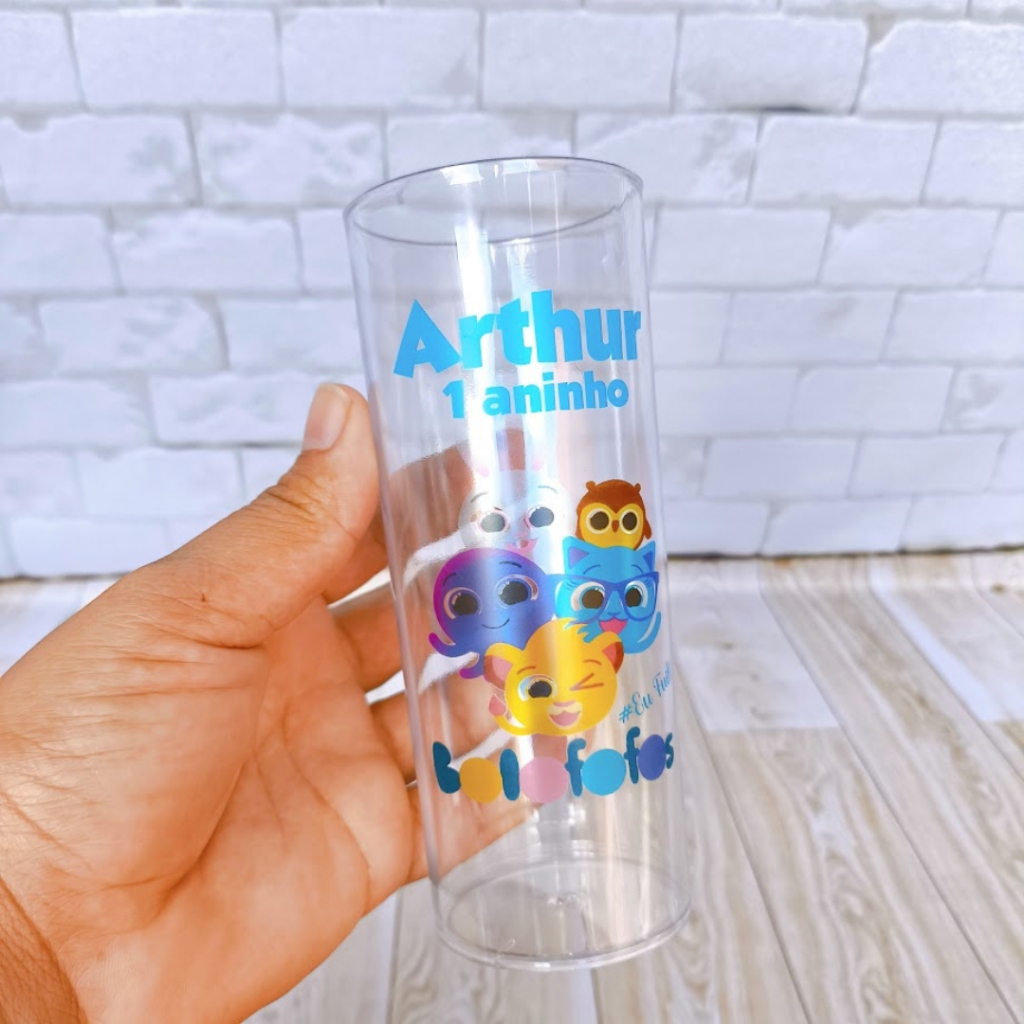 kit Copo Long Drink Personalizado Bolofofo Lembrancinhas de Aniversário Infantil