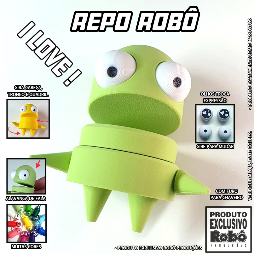 REPO Robo boneco I LOVE meme Robot Semibot Colecionável Setup Gamer Geek Viral Steam Tiktok 3D