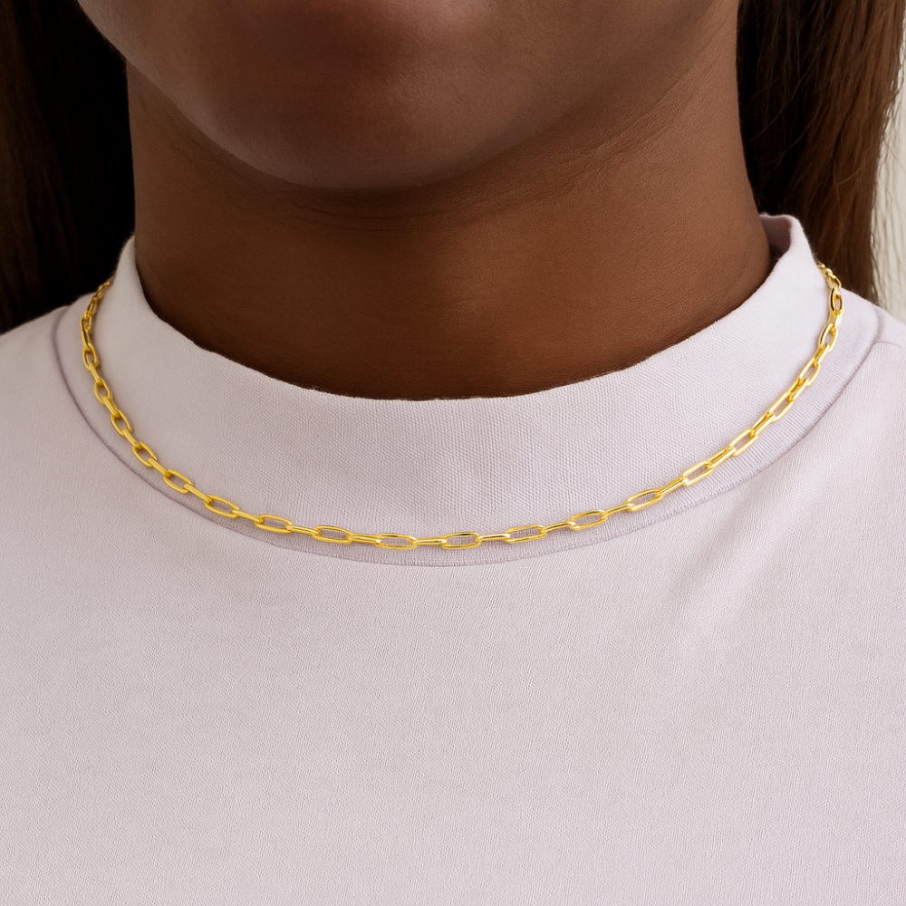 Choker Corrente Dourada Feminina, Gargantilha de Elos Finos Banhada a Ouro 18k