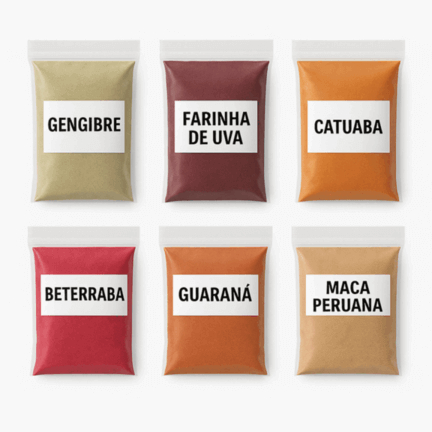 Kit Super Energético Pré Treino Natural Beterraba Uva Guaraná Gengibre Maca Peruana Catuaba